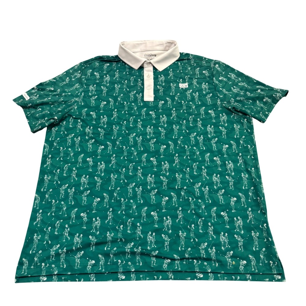 Good Good Golf Mens 2XL Green AOP Golfer Print Masters Edition Performance Polo